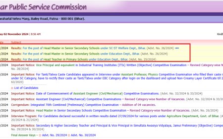 BPSC headmaster, headteacher result 2024 out at bpsc.bih.nic.in: Check direct link here